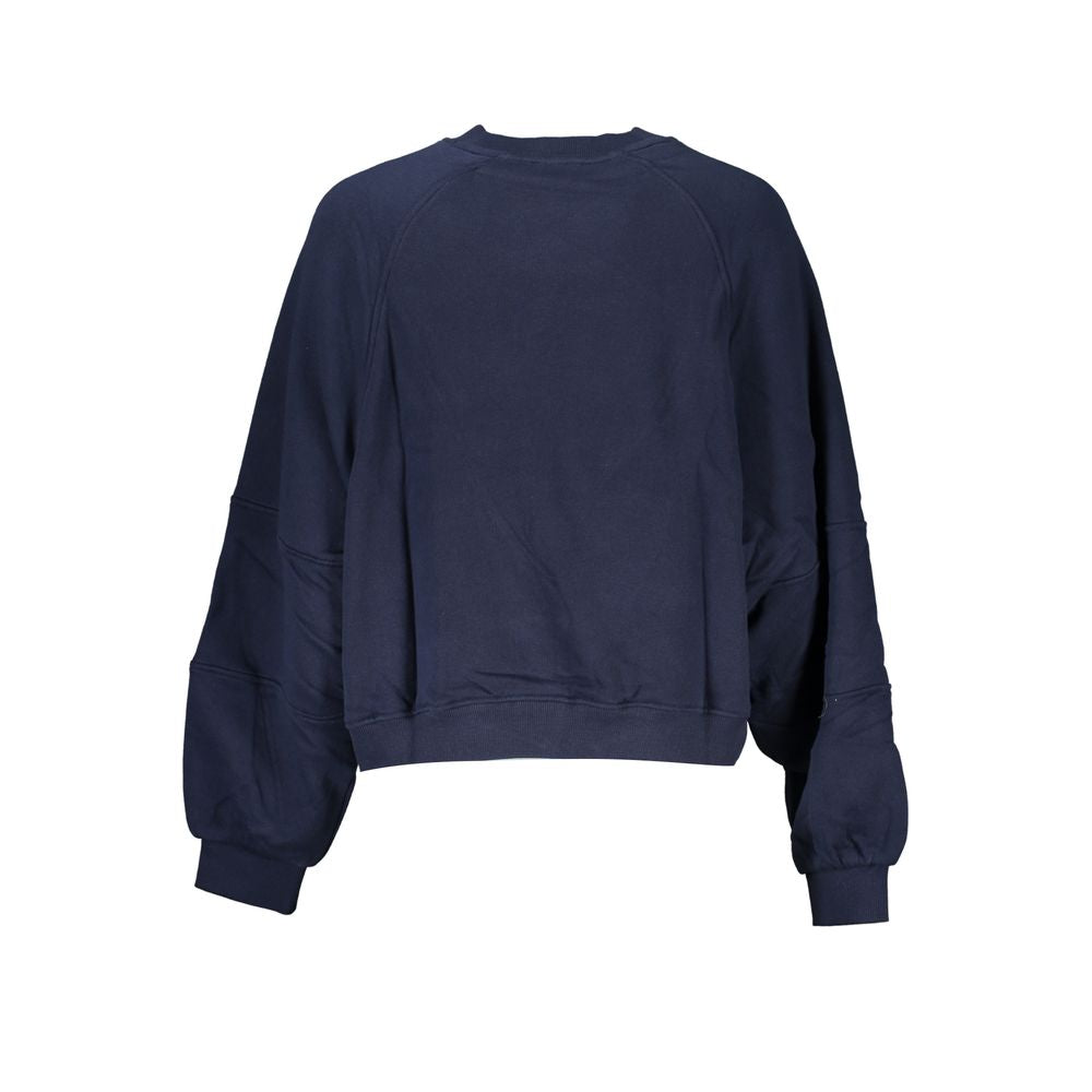 Tommy Hilfiger Blue Cotton Women Sweater, long sleeve, cozy brushed texture, contemporary chic, bold blue with striking logo print.