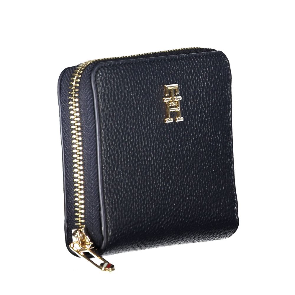 Tommy Hilfiger Blue Polyethylene Women Wallet with gold logo and zipper, compact design for trendy and functional style