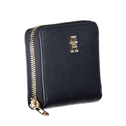 Tommy Hilfiger Blue Polyethylene Women Wallet with gold logo and zipper, compact design for trendy and functional style
