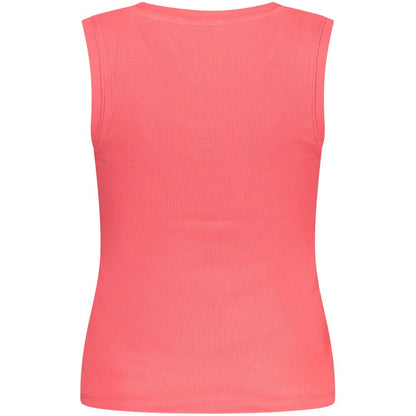 Back view of Tommy Hilfiger Pink Cotton Tank Top, featuring wide neckline and logo embroidery, made of 95% regenerative cotton.