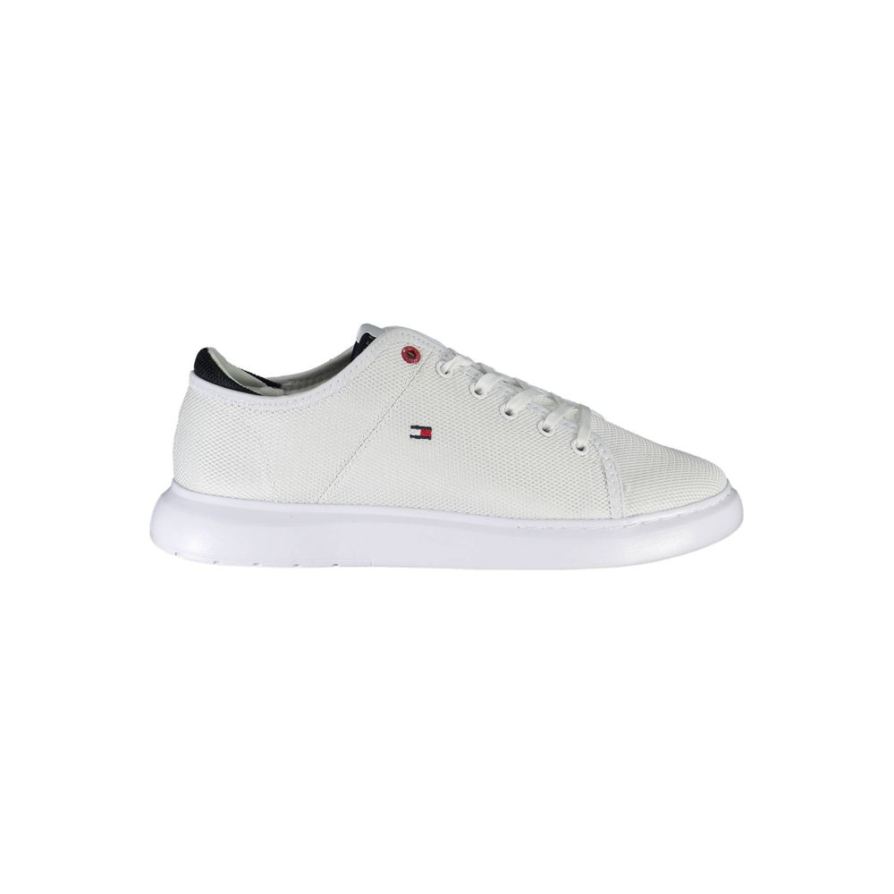 Tommy Hilfiger White Polyester Sneaker with logo, laces, contrasting details and sole, made of 95% recycled materials.