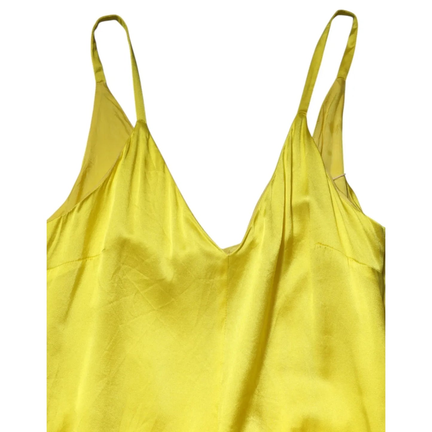 Tonello Yellow Silk Satin Slip Maxi Spaghetti Strap Maxi Dress