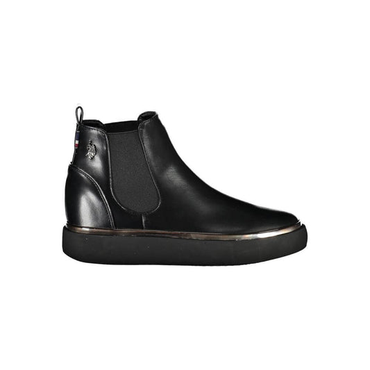 U.S. POLO ASSN. Black Polyester Women Boot with sleek design and iconic logo, perfect for urban fashionista's bold style.