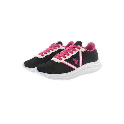 U.S. POLO ASSN. Black Polyester Women Sneaker with pink accents and white sole, featuring iconic logo in a stylish, comfortable design.