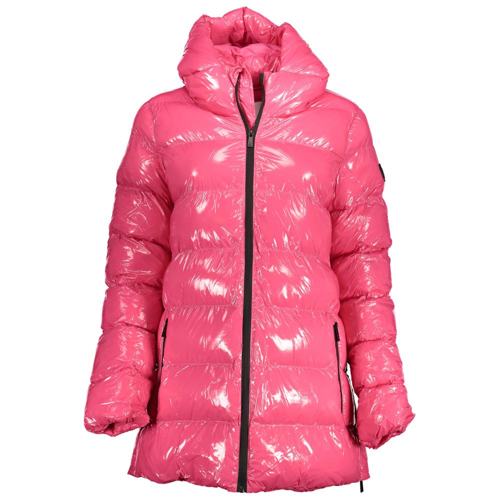 U.S. POLO ASSN. Pink Polyester Women Jacket with hood and side zips, stylish outerwear featuring logo and pockets.