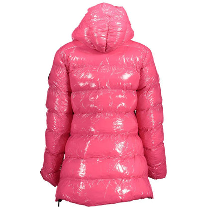 U.S. POLO ASSN. Pink Polyester Women Jacket with hood and zippers, chic and stylish design for a trendy look.