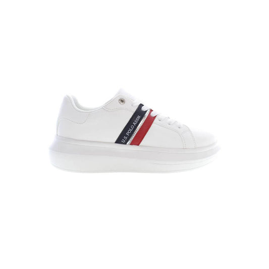 "U.S. POLO ASSN. White Polyester Sneaker with laces and logo, featuring contrasting details, sports shoe"