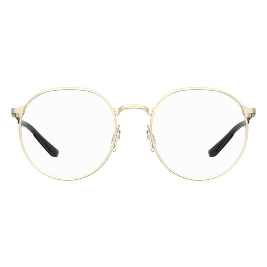 Under Armour Gold Metal Frames - Unisex metal glasses in golden color, model UA5048G3YGF21, 52/19/140mm dimensions, front view.