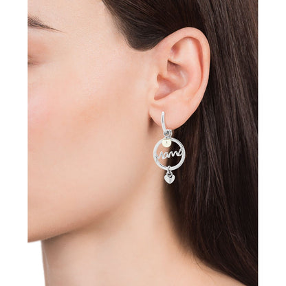 VICEROY JEWELS Mod. 13054E000-60 silver earrings worn by a lady, highlighting quartz analog movement and mineral dial.