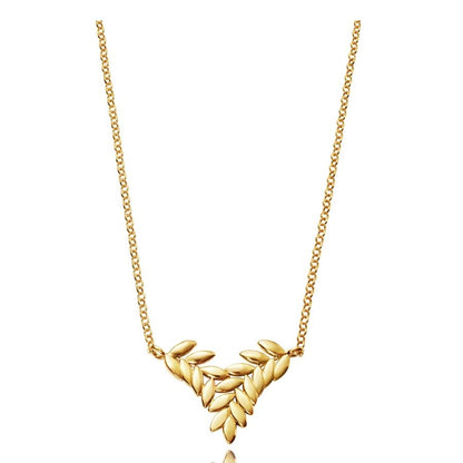 Gold leaf design necklace with elegant chain and intricate detail, perfect for adding sophistication and style to any outfit.
