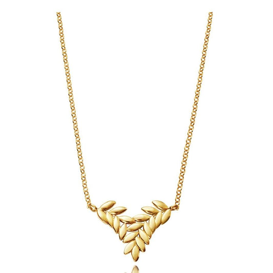 Gold leaf design necklace with elegant chain and intricate detail, perfect for adding sophistication and style to any outfit.