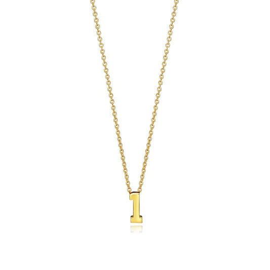 Gold necklace with letter 'I' pendant on a chain