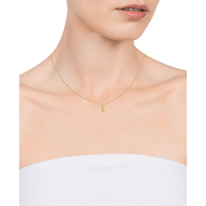 Gold necklace on model showcasing elegant design suitable for women.