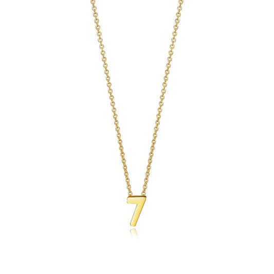 Gold necklace with number 7 pendant on chain, simple and elegant design