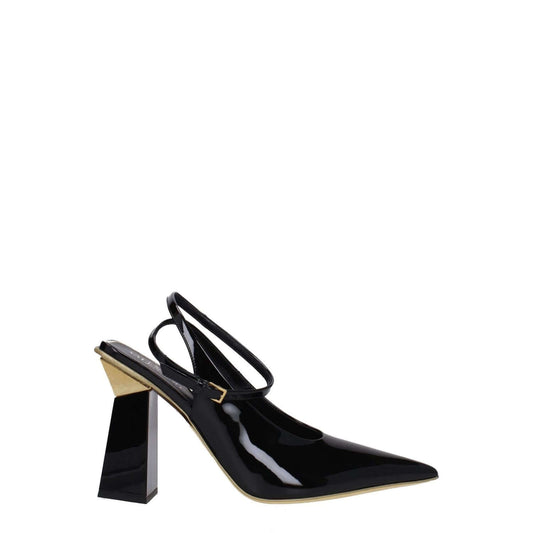 Valentino Garavani Black Leather Sandals with buckle closure, patent leather, pointy toe, and high heel, MPN S0HV8KYE0NO.