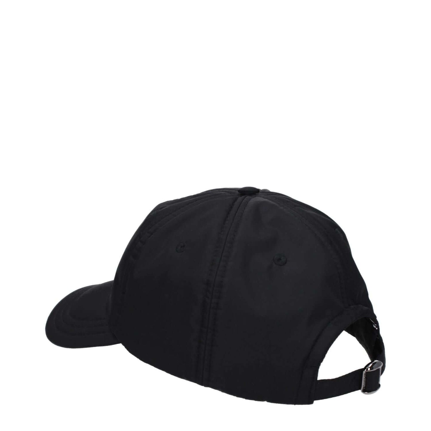 Valentino Garavani Black Polyamide Cap (Baseball Hat) with buckle closure, shown from the back view.