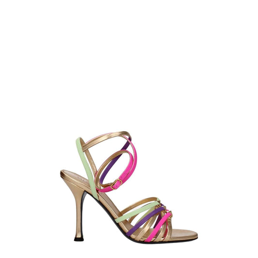 Valentino Garavani Multicolor Leather Stiletto Heel Sandals with studs and buckle closure, featuring a 10 cm high heel and open toe design.