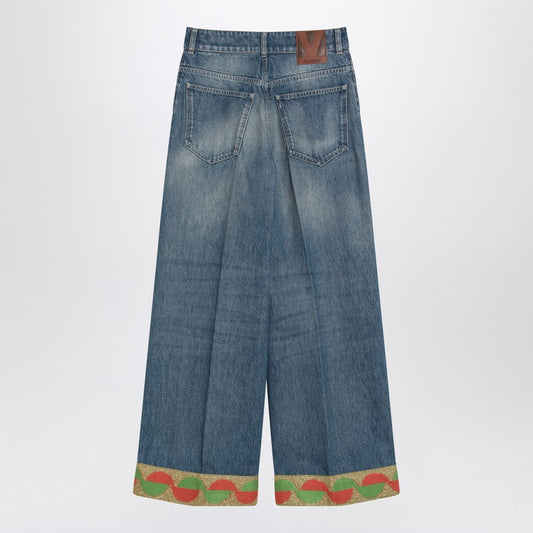 Valentino Blue washed jeans with jacquard bottoms LDin,Spring - Summer 2025,Women,Women > Clothing,Women > Clothing > Jeans,Yes Eu Valentino 6B3DD18U94U/Q_VALE-558_311