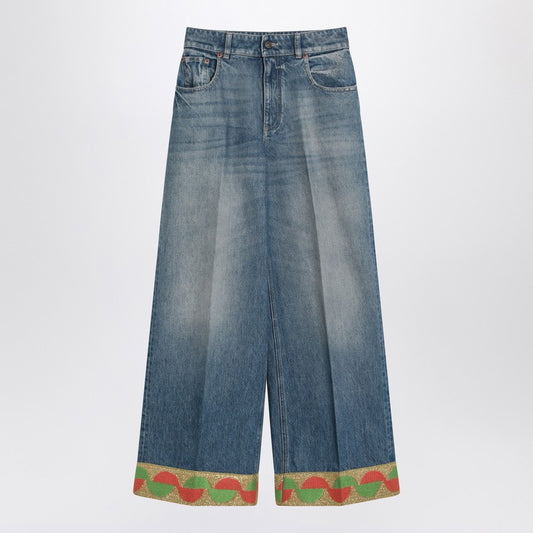 Valentino Blue washed jeans with jacquard bottoms LDin,Spring - Summer 2025,Women,Women > Clothing,Women > Clothing > Jeans,Yes Eu Valentino 6B3DD18U94U/Q_VALE-558_311