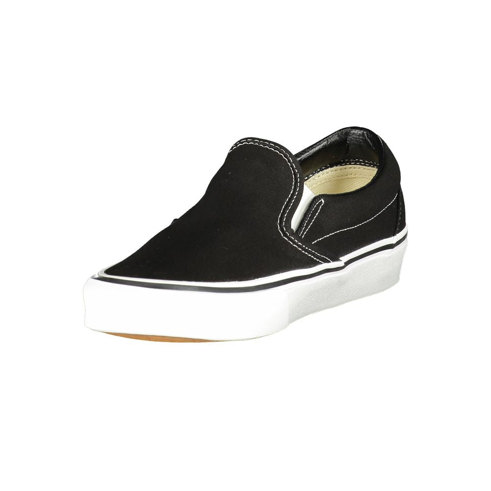 Vans Black Polyester Women Sneaker with classic slip-on design, contrasting details, and iconic Vans logo for stylish comfort.