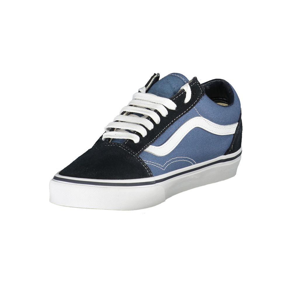 Vans Blue Leather Men Sneaker featuring classic Old Skool design with durable polyester, leather, and polyethylene materials.