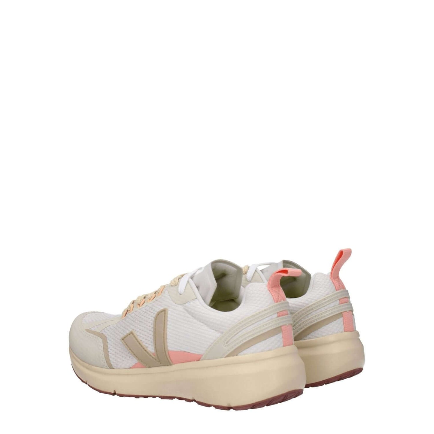Veja Beige Fabric Athletic Sneakers with rubber sole and side logo, lace-up closure, street style, featuring almond and pink accents.