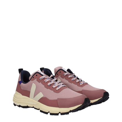 Veja Pink Fabric Athletic Sneakers with side detail, front logo, lace-up closure, rubber sole, round toe, low heel; sporty glam style.