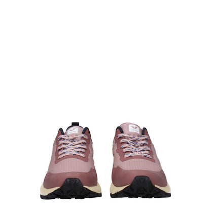 Veja Pink Fabric Athletic Sneakers with side detail, front logo, lace-up closure, rubber sole, and round toe design.