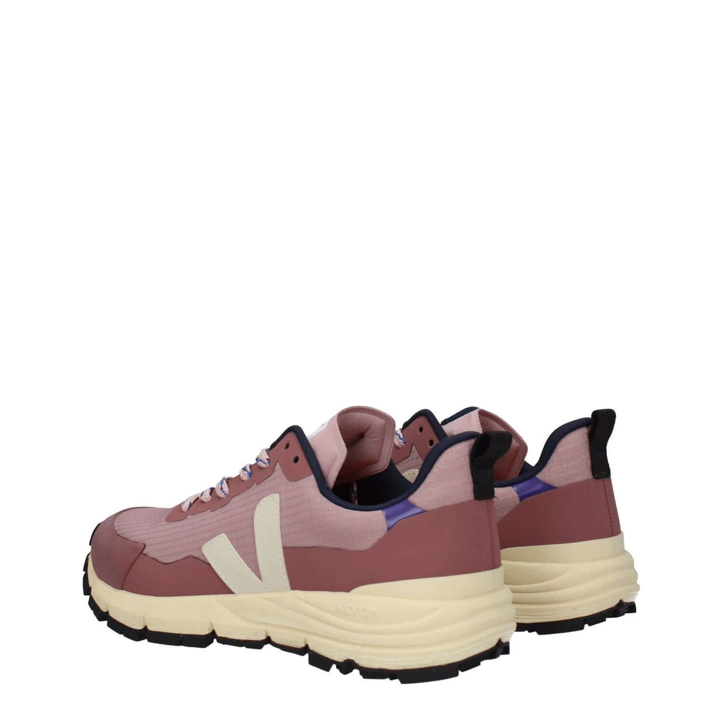 Veja Pink Fabric Athletic Sneakers with side detail and front logo, lace-up closure, rubber sole, round toe, and low flat heel.