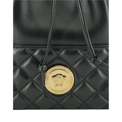 Versace Elegant Black Leather Medusa Bucket Shoulder Bag