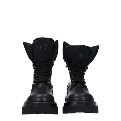 Front view of Versace Jeans Black Polyethylene Ankle Boots with lace-up closure and logo detail.
