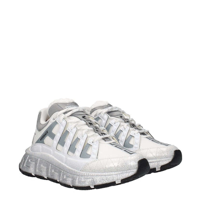 Versace White Fabric Athletic Sneakers with logos in white and silver, featuring lace-up closure and rubber sole, MPN 10041821A081592W270.
