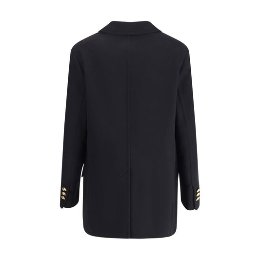 Back view of Versace Wool and cachemire Double-breasted Coat with buttoned cuffs and rear vent for AW25 season.