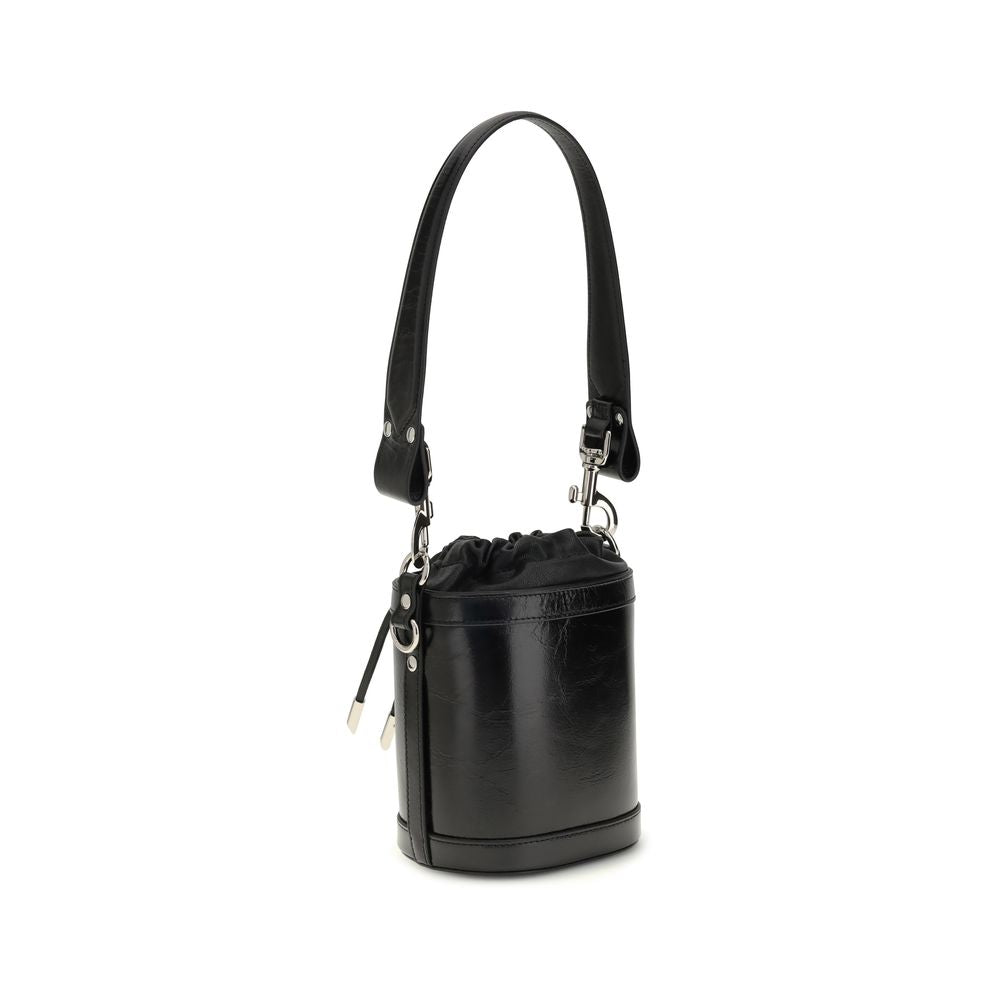 Vivienne Westwood Black Calf Leather Bos Taurus Backet Bag with Orb detail, bucket shape, and removable chain strap, AW25 collection.