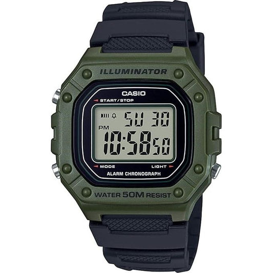 ?CASIO TIMELESS COLLECTION Mod. SPORT ILLUMINATOR WR 50M. ALARM. CHRONOGRAPH - ARMY GREEN W-218H-3AVDF