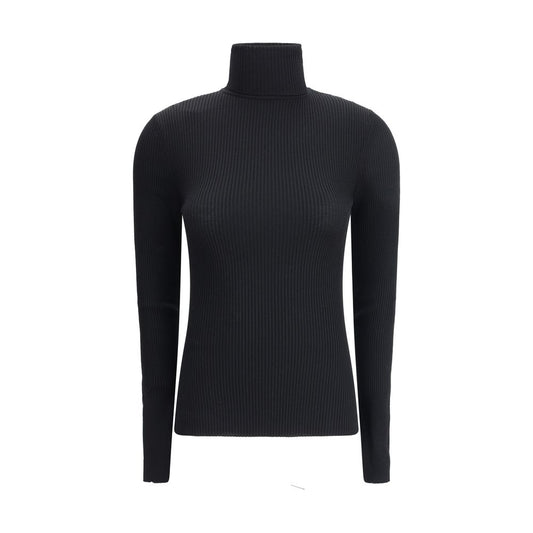Wolford Black Fleece Wool Turtleneck with ribbed weave design and slim fit for elegant silhouette, AW25 collection, 100% virgin wool.