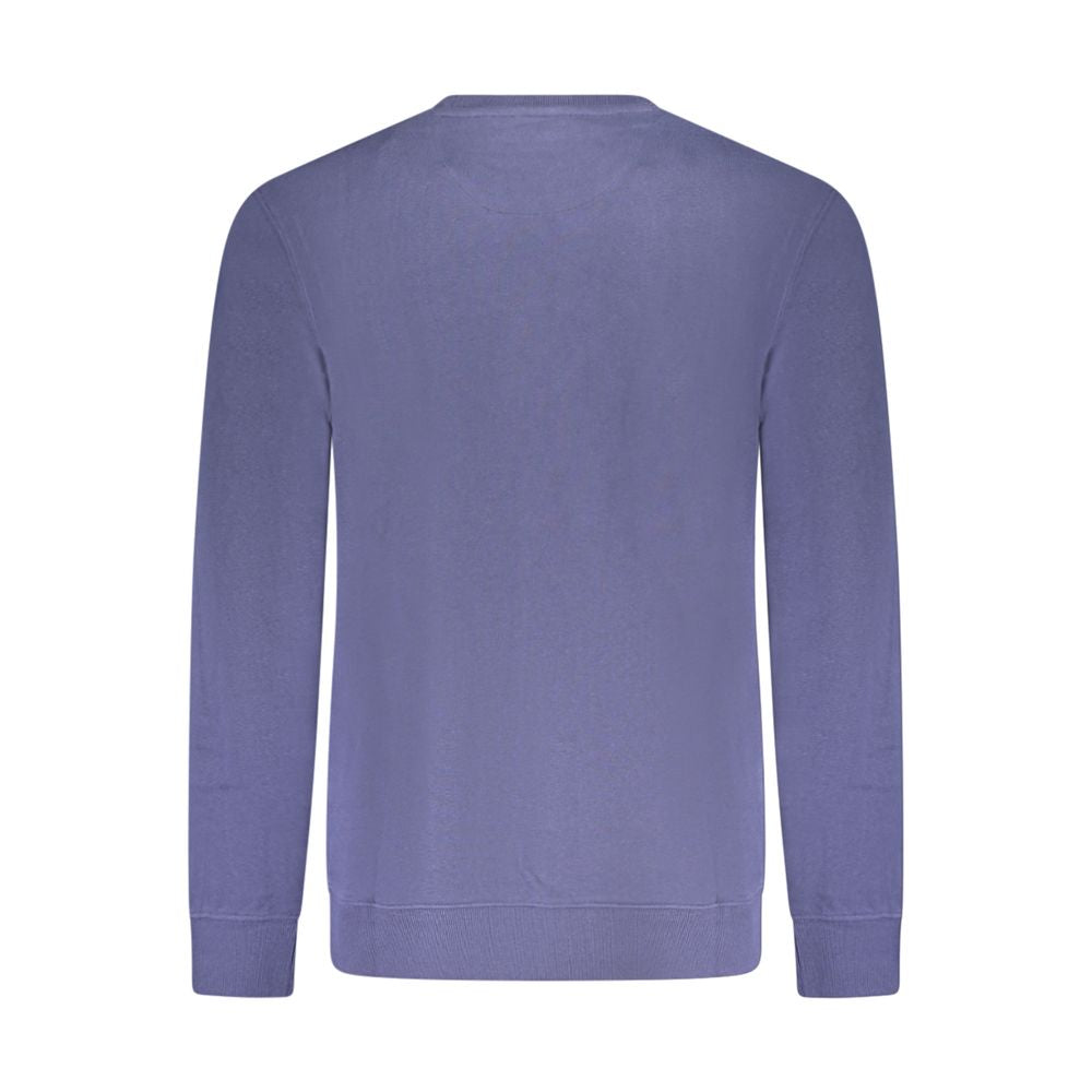 Wrangler Blue Cotton Men Sweater with long sleeves and crew neck, featuring a brushed texture and subtle Wrangler logo for timeless style.