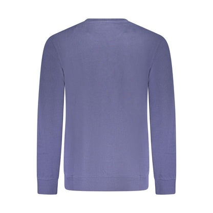 Wrangler Blue Cotton Men Sweater with long sleeves and crew neck, featuring a brushed texture and subtle Wrangler logo for timeless style.