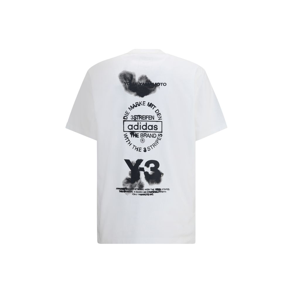 Y-3 White Cotton Sportswear T-shirt with ribbed neck and bold overlapping logo graphic, showcasing contemporary style and comfort.