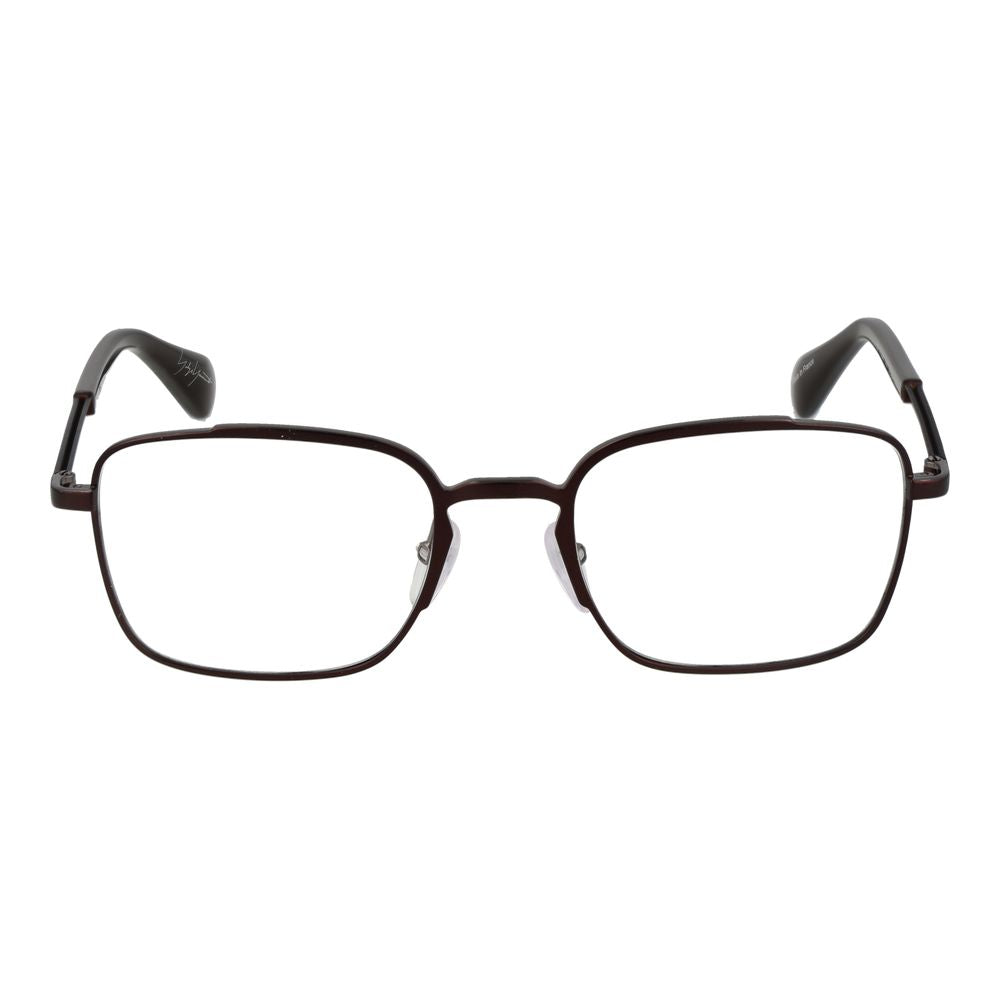 Yohji Yamamoto Bronze Men Glasses Frame, rectangular full-rim metal eyewear with 51mm lenses, includes branded soft case.