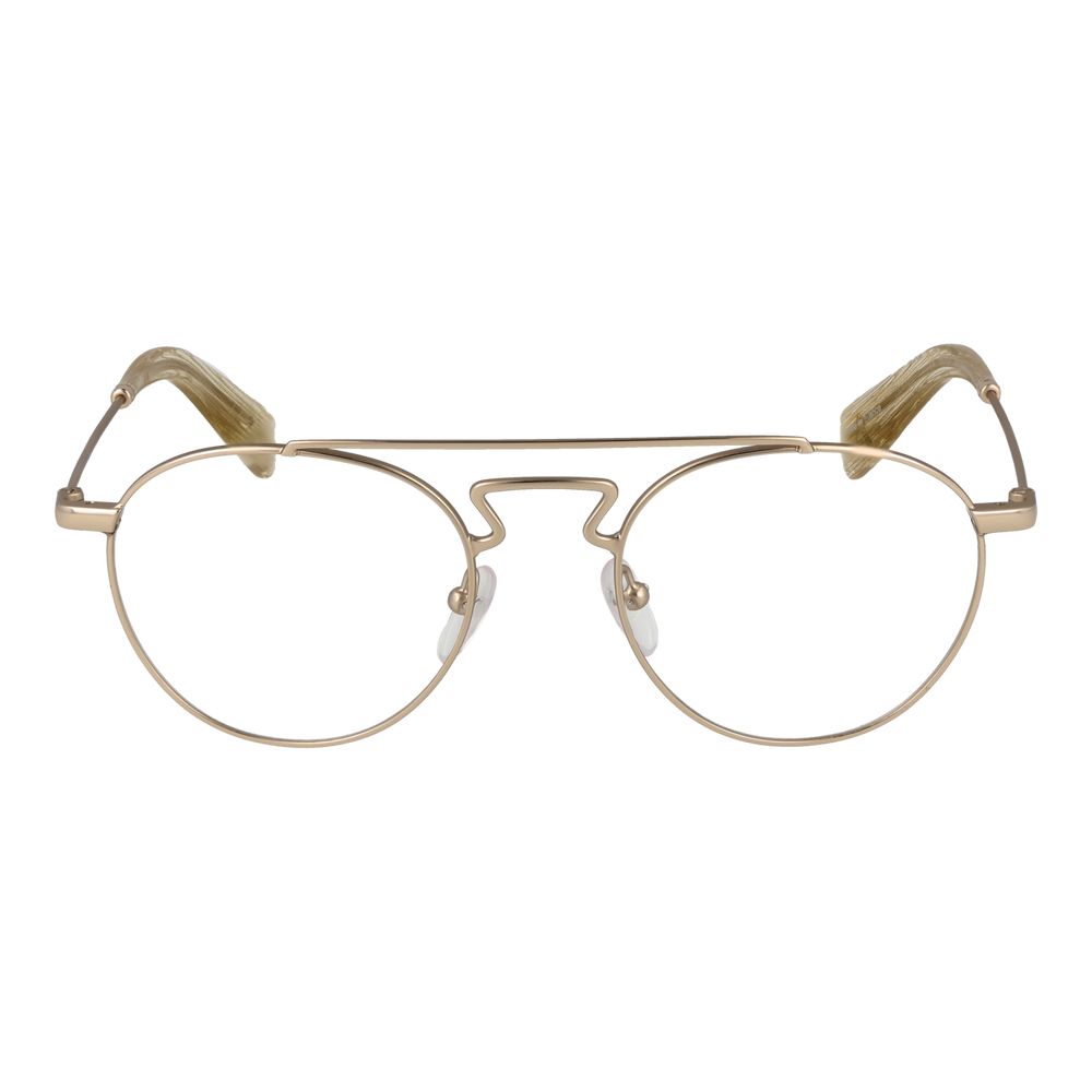 Yohji Yamamoto Gold Metal Glasses (Frames) aviator style, full-rim, size 50-20-145, gold metal frame with demo lenses for men.