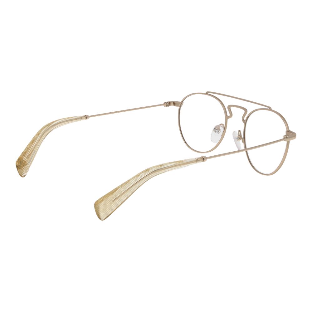 Yohji Yamamoto Gold Metal Glasses (Frames) in aviator style, full-rim, 50-20-145 size, featuring gold metal frame and demo lenses.