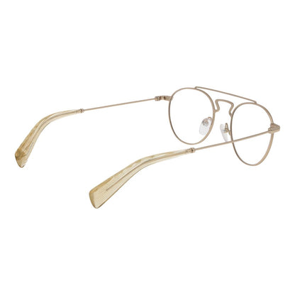 Yohji Yamamoto Gold Metal Glasses (Frames) in aviator style, full-rim, 50-20-145 size, featuring gold metal frame and demo lenses.