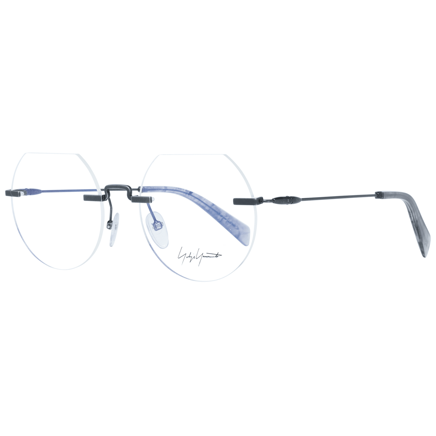 Yohji Yamamoto Gray Metal Glasses (Frames) with rimless round lenses and grey metal frame; size 53-20-145.