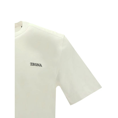 ZEGNA White Cotton T-Shirt with ribbed crew neck and iconic brand monogram, 100% cotton, AW25 season.