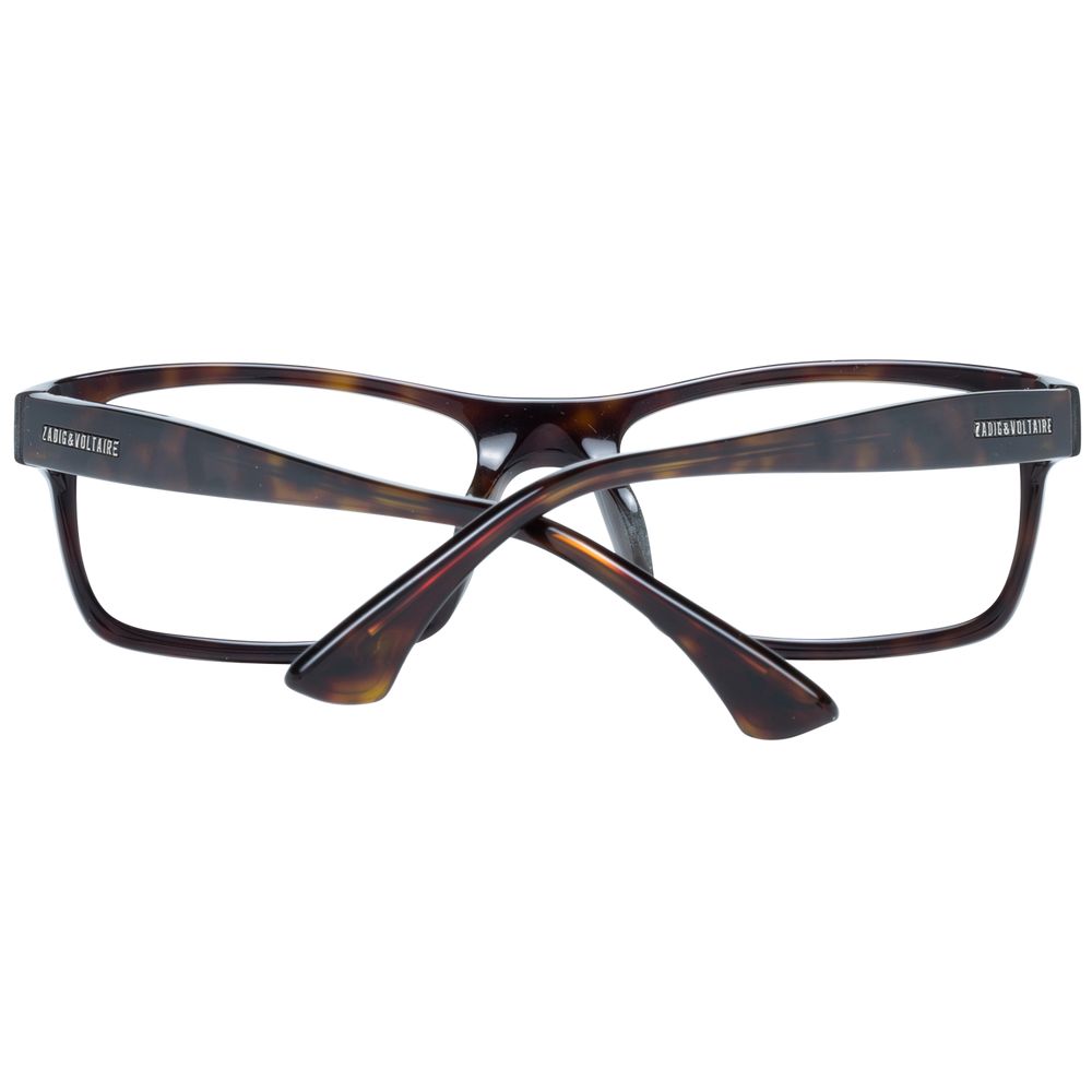 Zadig & Voltaire Brown Men Glasses Frame, full-rim rectangle style with spring hinge and plastic material, includes branded case.